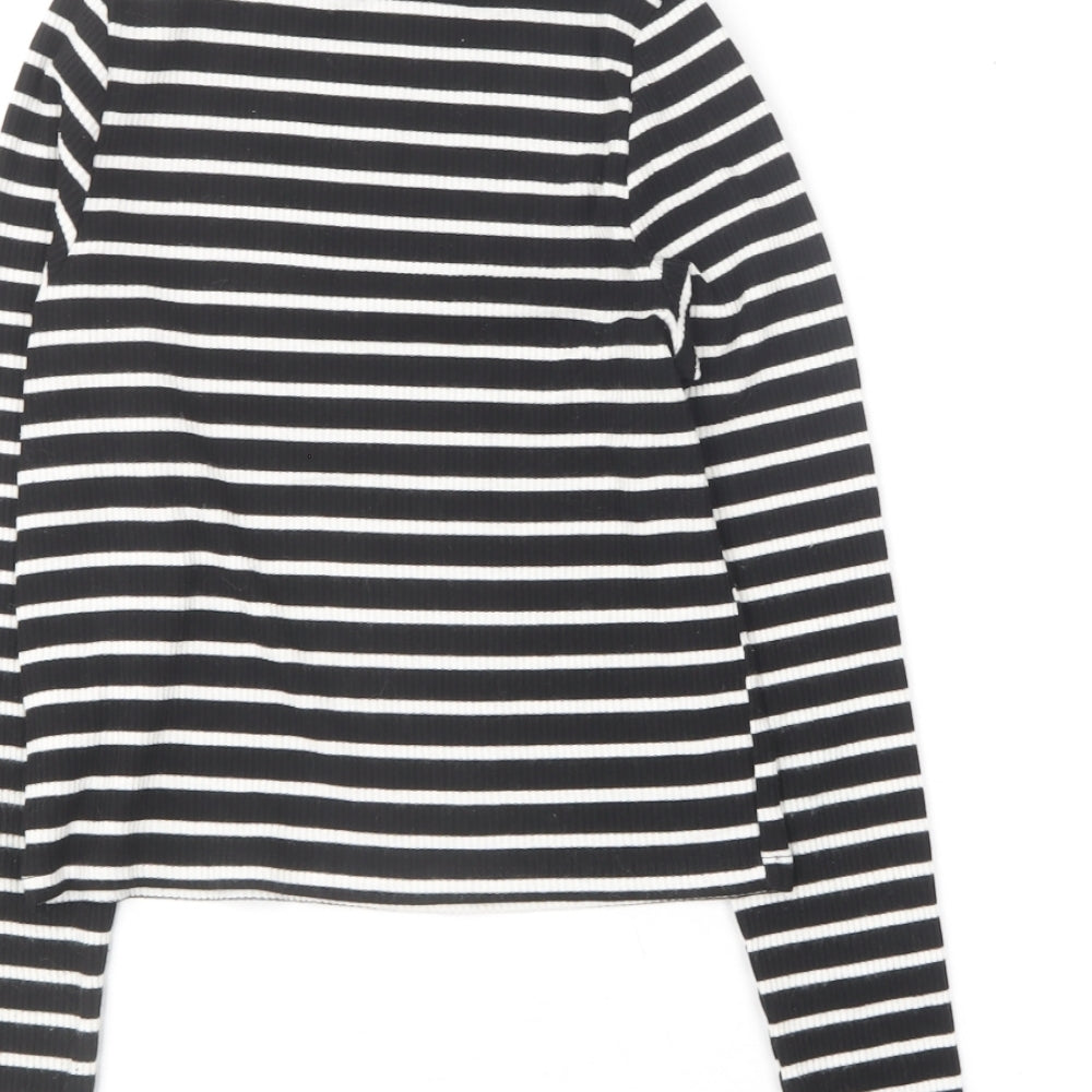 YD Girls Black Striped Viscose Basic T-Shirt Size 12-13 Years Round Neck
