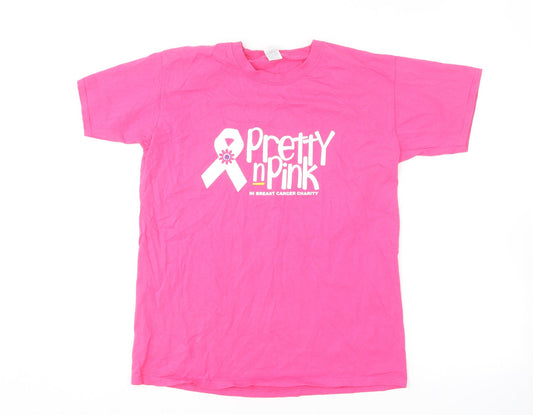 Womens UK Size M Fruit of the Loom Pink Basic T-Shirt