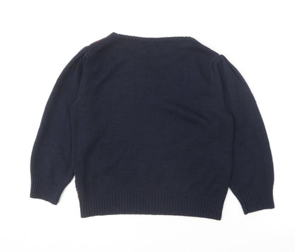 Internacionale Womens Blue Round Neck Geometric Acrylic Pullover Jumper Size 12