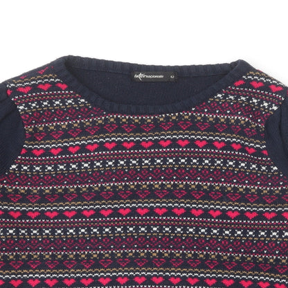 Internacionale Womens Blue Round Neck Geometric Acrylic Pullover Jumper Size 12