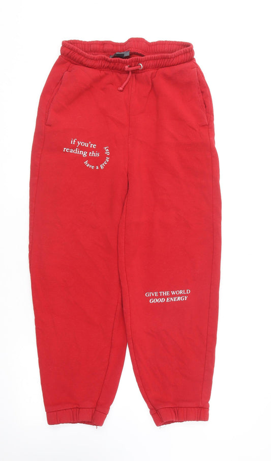 Primark Womens Red  Cotton Jogger Trousers Size XS L26 in Regular