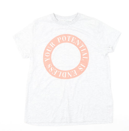 Primark Womens Grey  Cotton Basic T-Shirt Size 10 Round Neck
