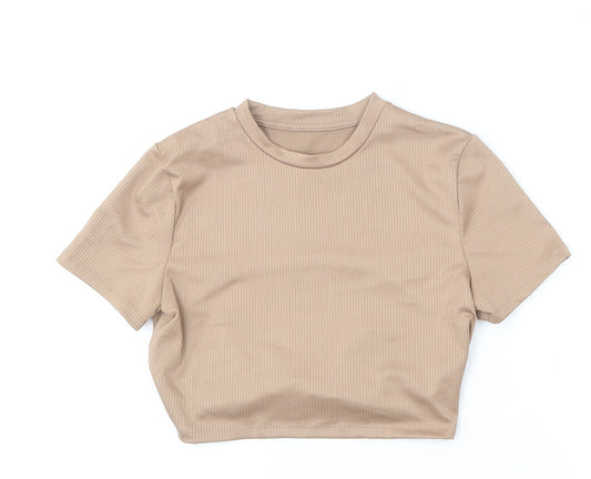 Primark Womens Brown  Polyester Cropped T-Shirt Size S Round Neck