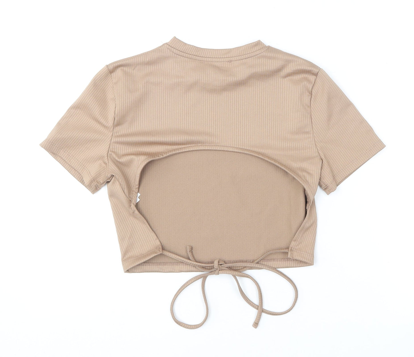 Primark Womens Brown  Polyester Cropped T-Shirt Size S Round Neck