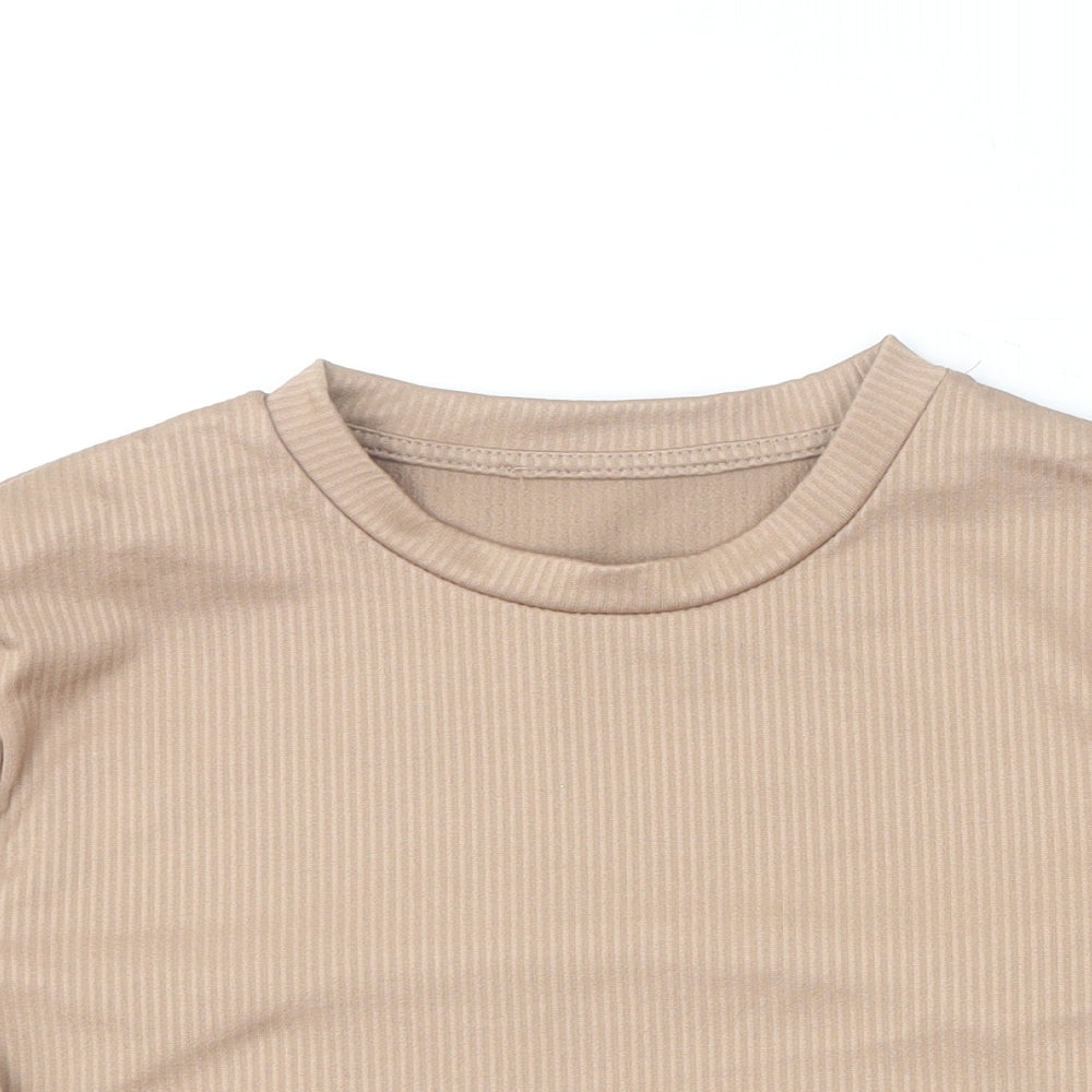 Primark Womens Brown  Polyester Cropped T-Shirt Size S Round Neck