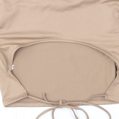 Primark Womens Brown  Polyester Cropped T-Shirt Size S Round Neck