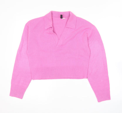 H&M Womens Pink Collared  Acrylic Pullover Jumper Size S