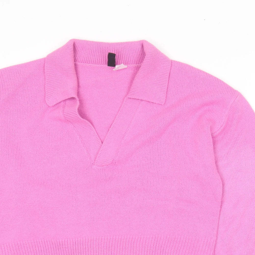 H&M Womens Pink Collared  Acrylic Pullover Jumper Size S