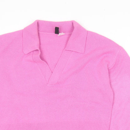 H&M Womens Pink Collared  Acrylic Pullover Jumper Size S