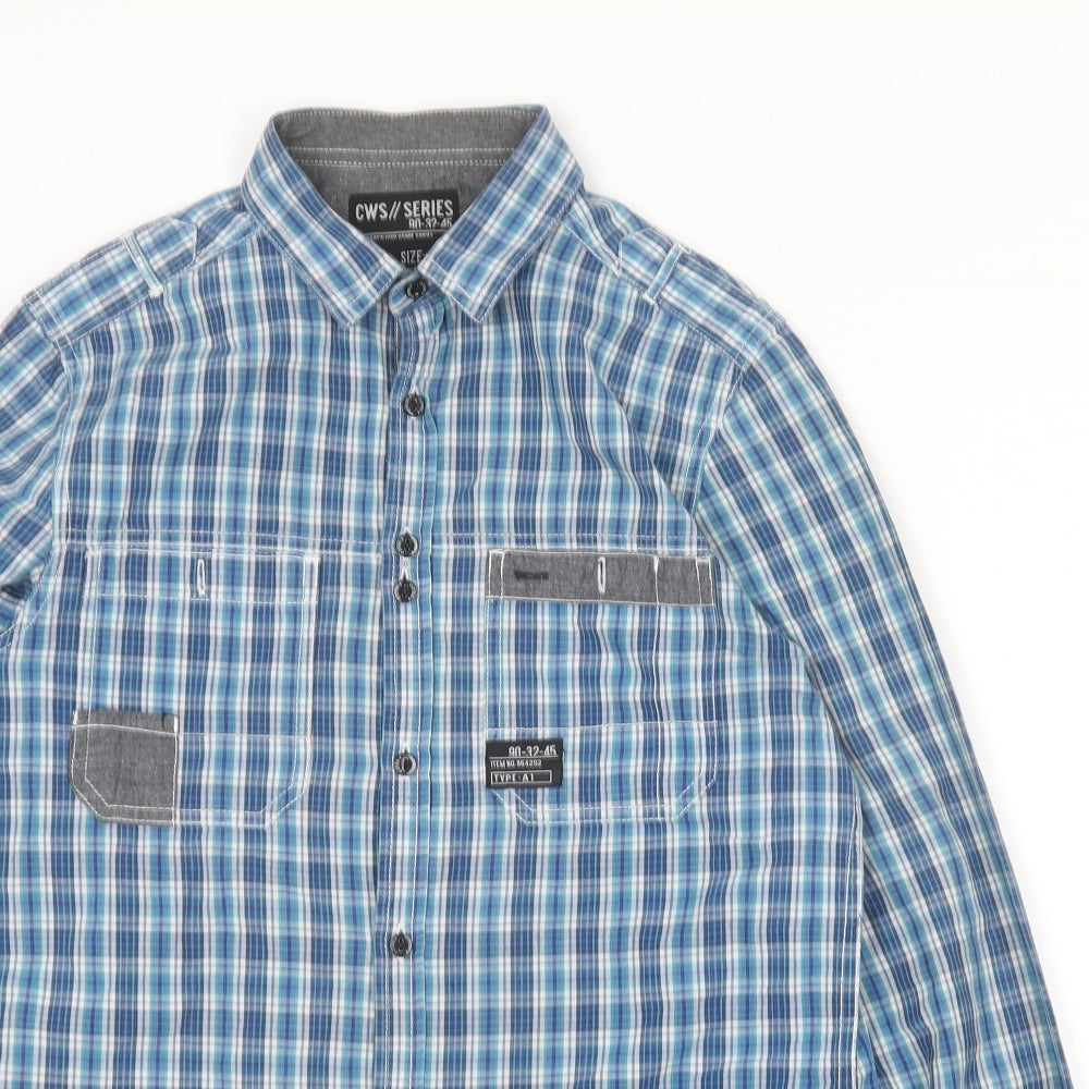 Mens UK Size S Core Series Blue  Button-Up Long Sleeve Casual Shirt
