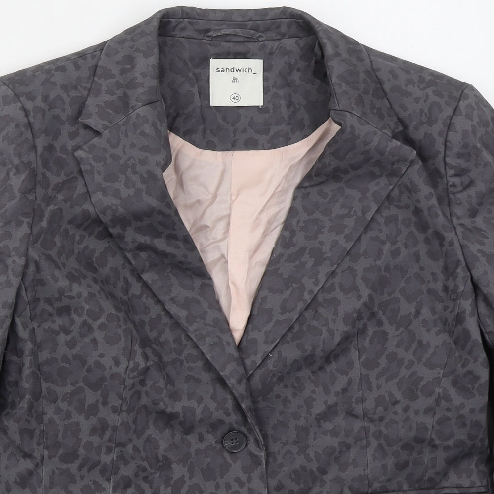 Sanwich Womens Grey Animal Print Cotton Jacket Suit Jacket Size 12