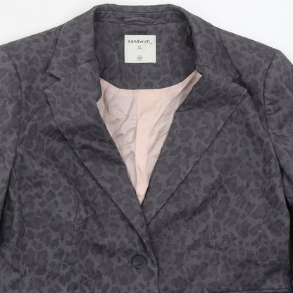 Sanwich Womens Grey Animal Print Cotton Jacket Suit Jacket Size 12