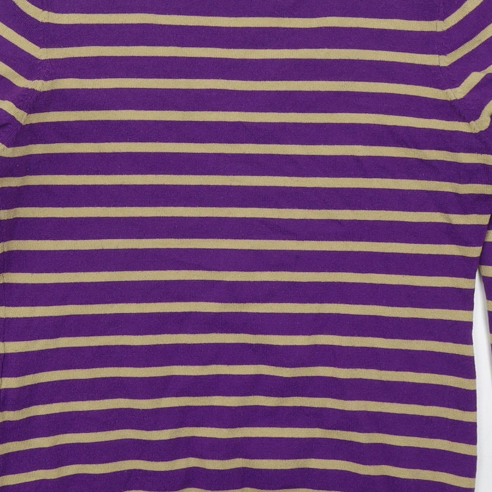 H&M Womens Purple V-Neck Striped Acrylic Pullover Jumper Size L