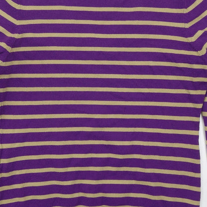 H&M Womens Purple V-Neck Striped Acrylic Pullover Jumper Size L