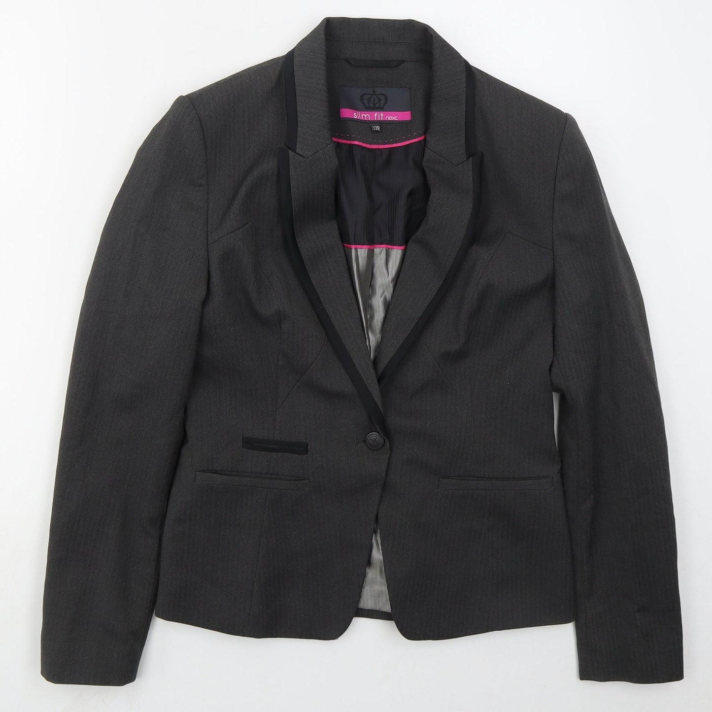 NEXT Womens Grey Striped Polyester Jacket Suit Jacket Size 12