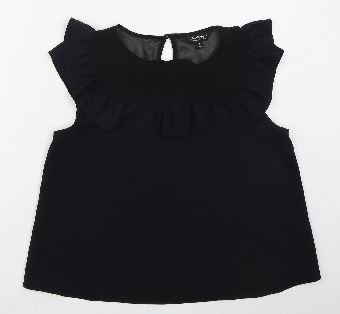 Miss Selfridge Womens Black  Polyester Basic Blouse Size 12 Round Neck