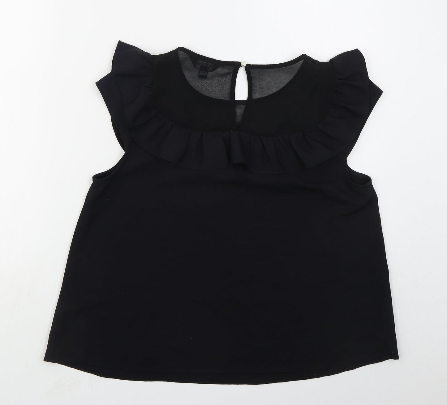 Miss Selfridge Womens Black  Polyester Basic Blouse Size 12 Round Neck