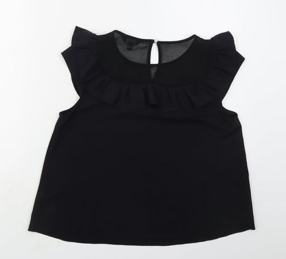 Miss Selfridge Womens Black  Polyester Basic Blouse Size 12 Round Neck