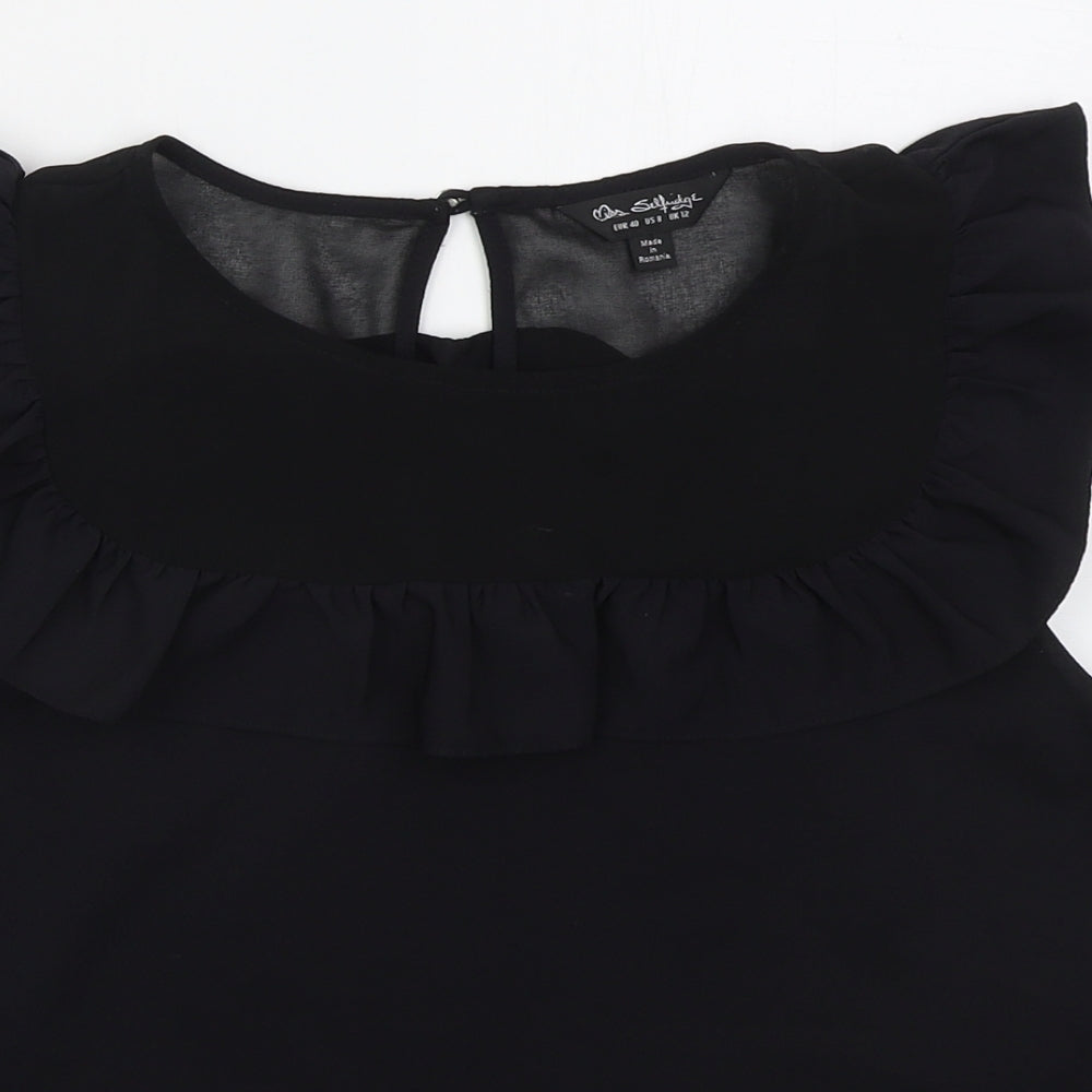 Miss Selfridge Womens Black  Polyester Basic Blouse Size 12 Round Neck