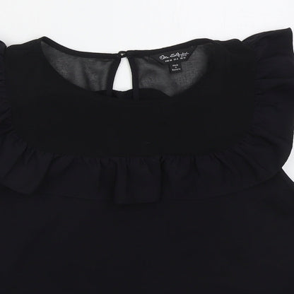 Miss Selfridge Womens Black  Polyester Basic Blouse Size 12 Round Neck
