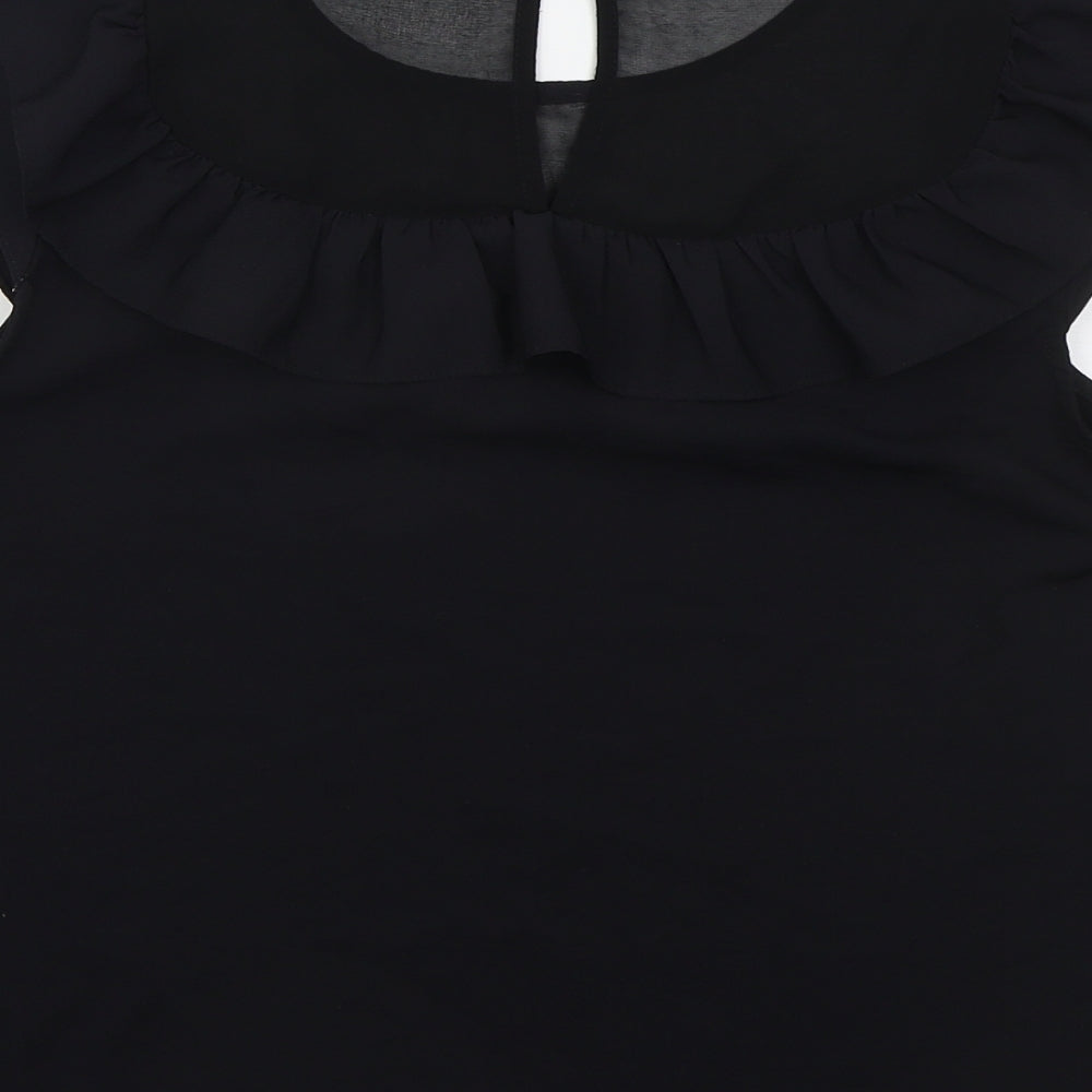 Miss Selfridge Womens Black  Polyester Basic Blouse Size 12 Round Neck