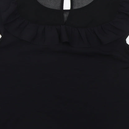 Miss Selfridge Womens Black  Polyester Basic Blouse Size 12 Round Neck