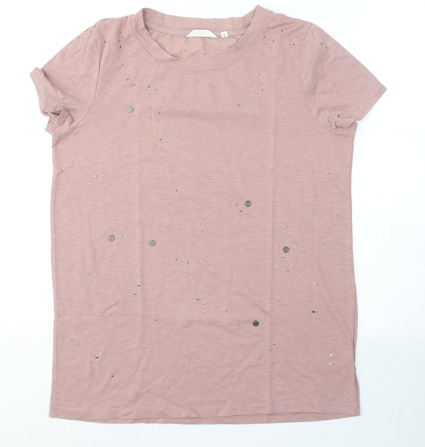 NEXT Womens Pink  Cotton Basic T-Shirt Size 8 Round Neck - hole pattern detail