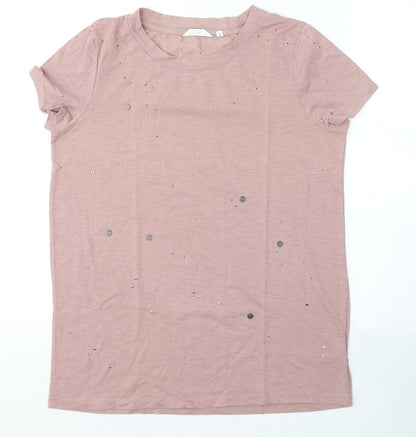 NEXT Womens Pink  Cotton Basic T-Shirt Size 8 Round Neck - hole pattern detail