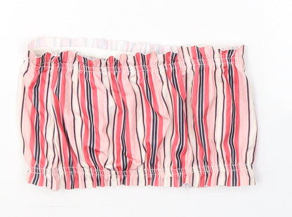 Boohoo Womens Pink Striped Polyester Cropped Blouse Size 8 Off the Shoulder