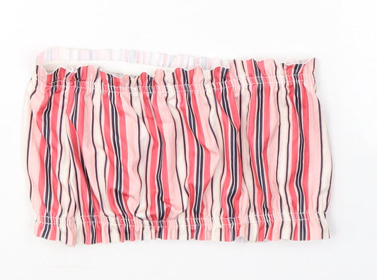 Boohoo Womens Pink Striped Polyester Cropped Blouse Size 8 Off the Shoulder