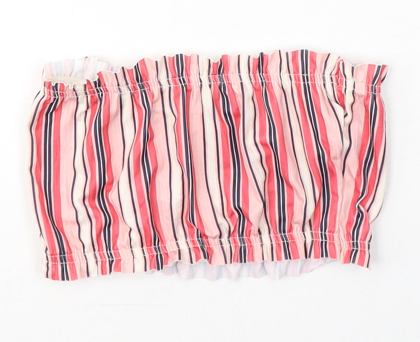 Boohoo Womens Pink Striped Polyester Cropped Blouse Size 8 Off the Shoulder