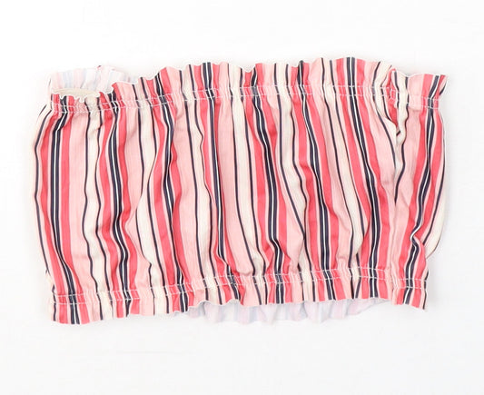 Boohoo Womens Pink Striped Polyester Cropped Blouse Size 8 Off the Shoulder