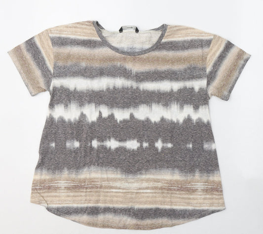 George Womens Brown Striped Cotton Basic T-Shirt Size 8 Round Neck