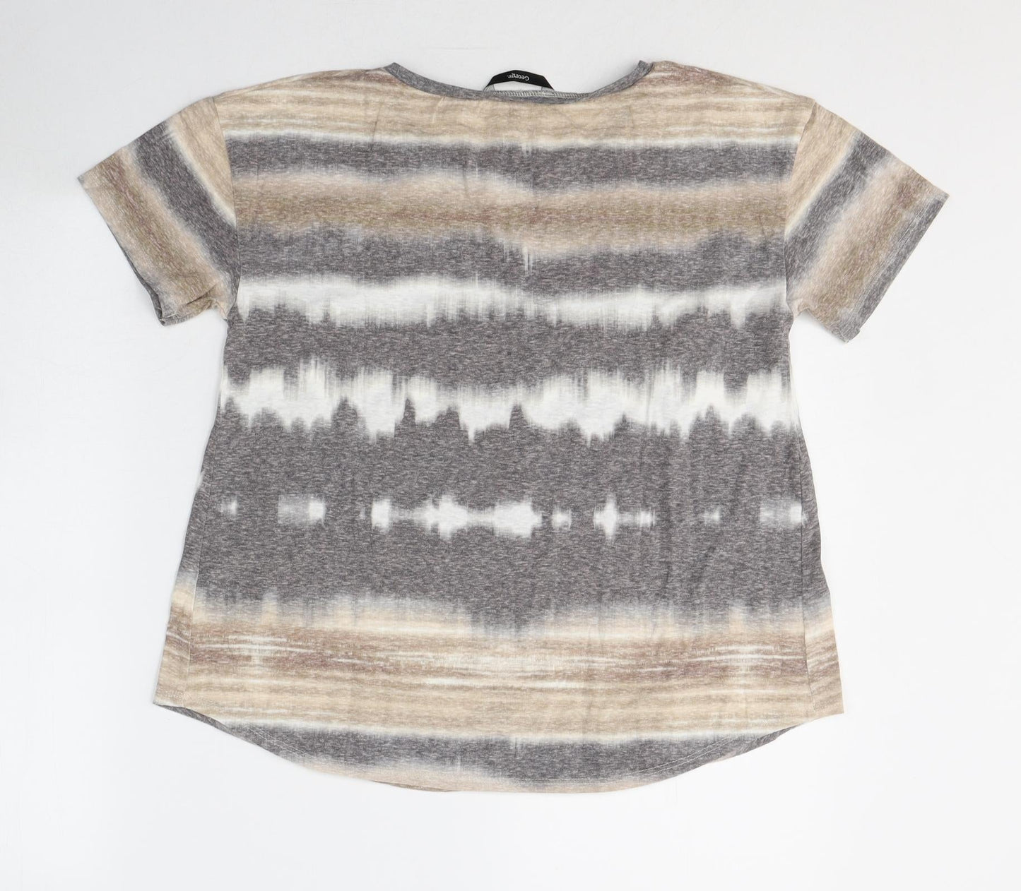 George Womens Brown Striped Cotton Basic T-Shirt Size 8 Round Neck