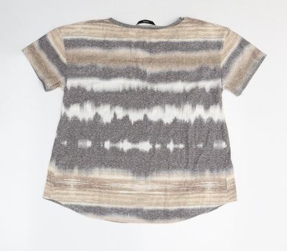 George Womens Brown Striped Cotton Basic T-Shirt Size 8 Round Neck