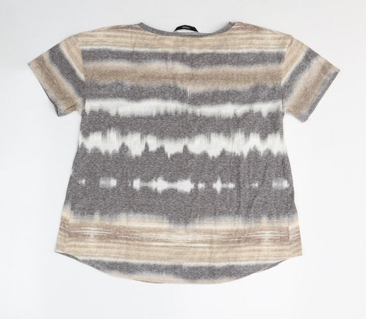 George Womens Brown Striped Cotton Basic T-Shirt Size 8 Round Neck