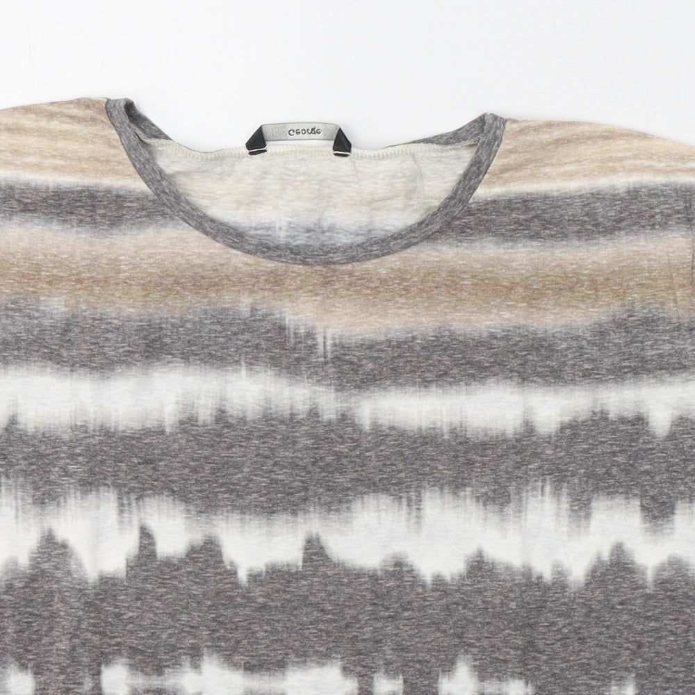 George Womens Brown Striped Cotton Basic T-Shirt Size 8 Round Neck