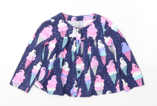 Gap Girls Blue Geometric Cotton Fit & Flare  Size 12-18 Months  Round Neck Button - Ice Cream Print