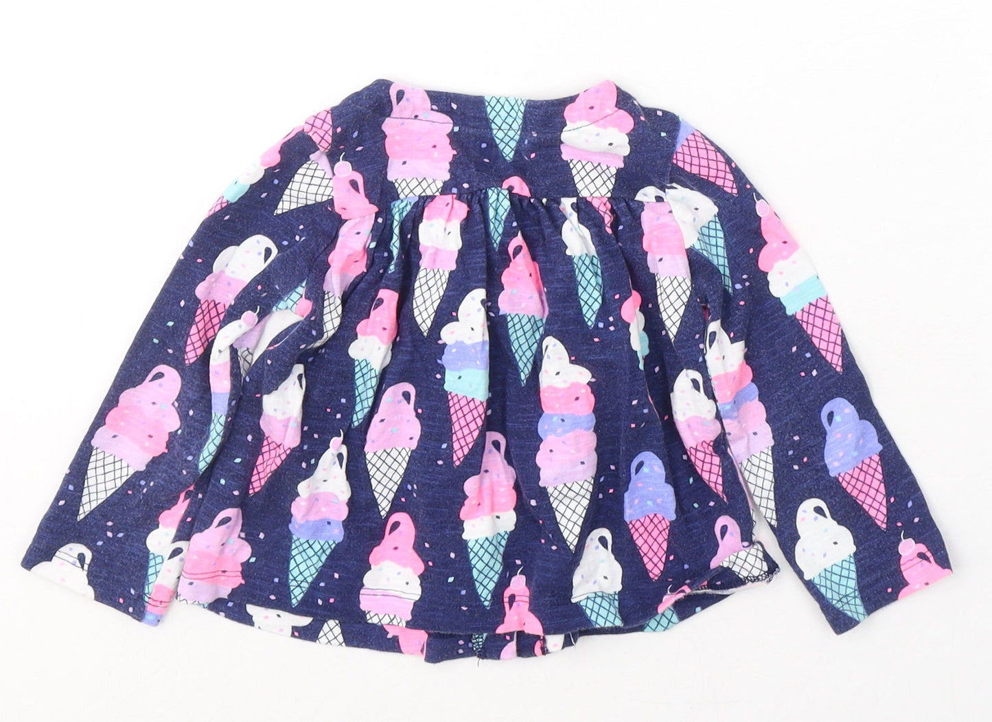 Gap Girls Blue Geometric Cotton Fit & Flare  Size 12-18 Months  Round Neck Button - Ice Cream Print
