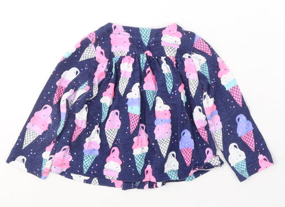 Gap Girls Blue Geometric Cotton Fit & Flare  Size 12-18 Months  Round Neck Button - Ice Cream Print