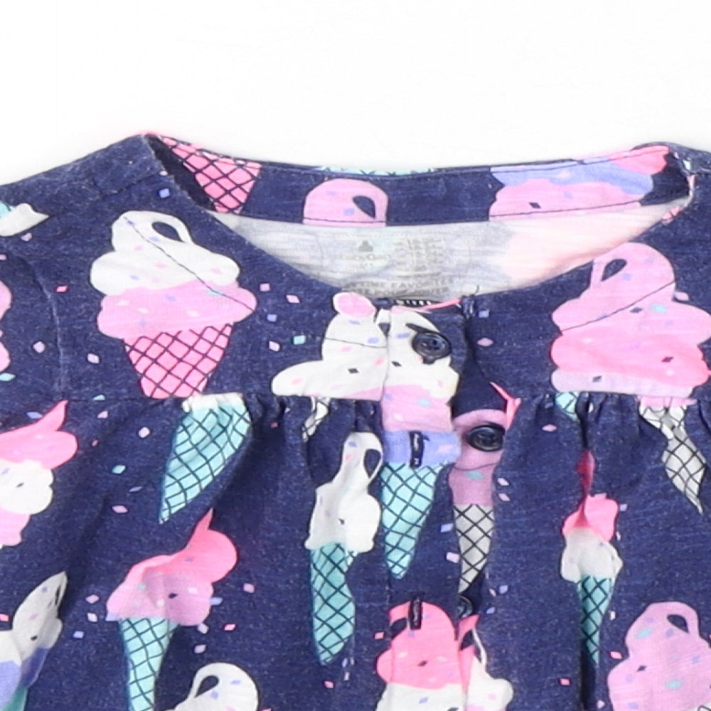 Gap Girls Blue Geometric Cotton Fit & Flare  Size 12-18 Months  Round Neck Button - Ice Cream Print