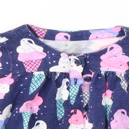 Gap Girls Blue Geometric Cotton Fit & Flare  Size 12-18 Months  Round Neck Button - Ice Cream Print