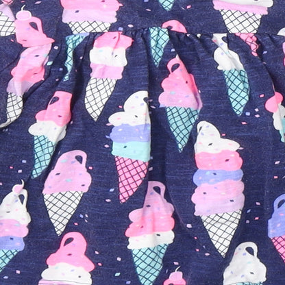 Gap Girls Blue Geometric Cotton Fit & Flare  Size 12-18 Months  Round Neck Button - Ice Cream Print