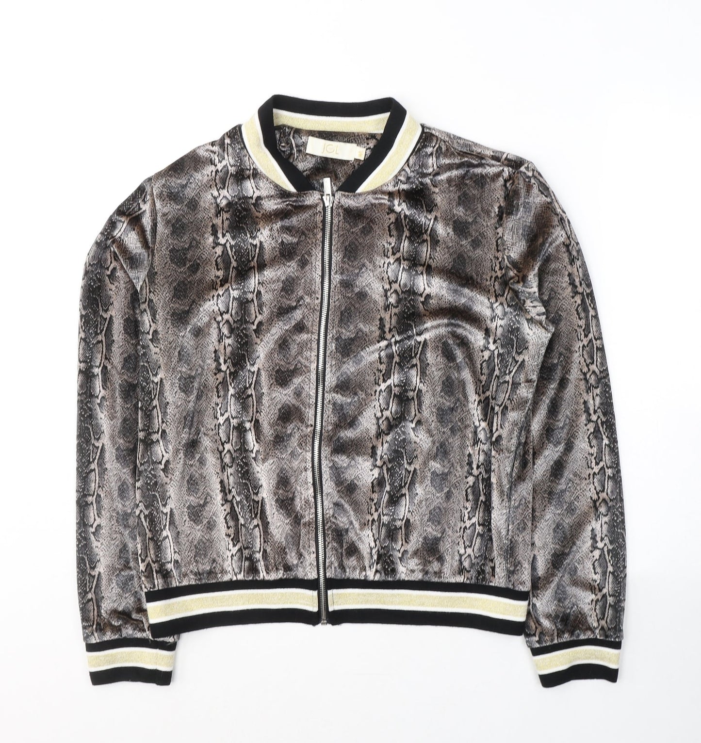JCL Womens Brown Animal Print Polyester Full Zip Sweatshirt Size M  Zip