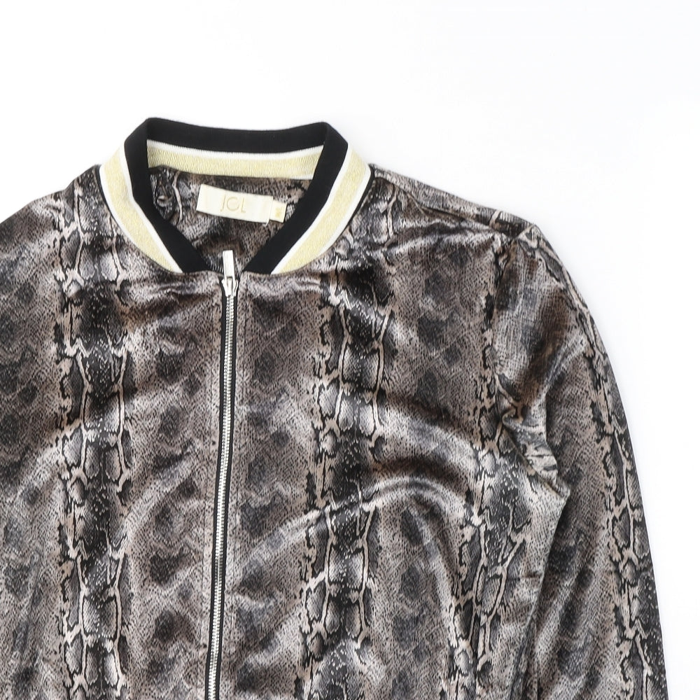 JCL Womens Brown Animal Print Polyester Full Zip Sweatshirt Size M  Zip