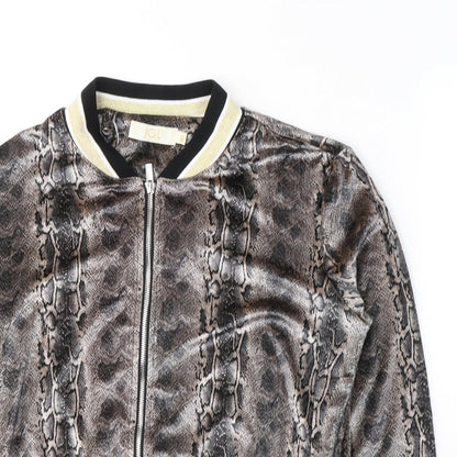 JCL Womens Brown Animal Print Polyester Full Zip Sweatshirt Size M  Zip
