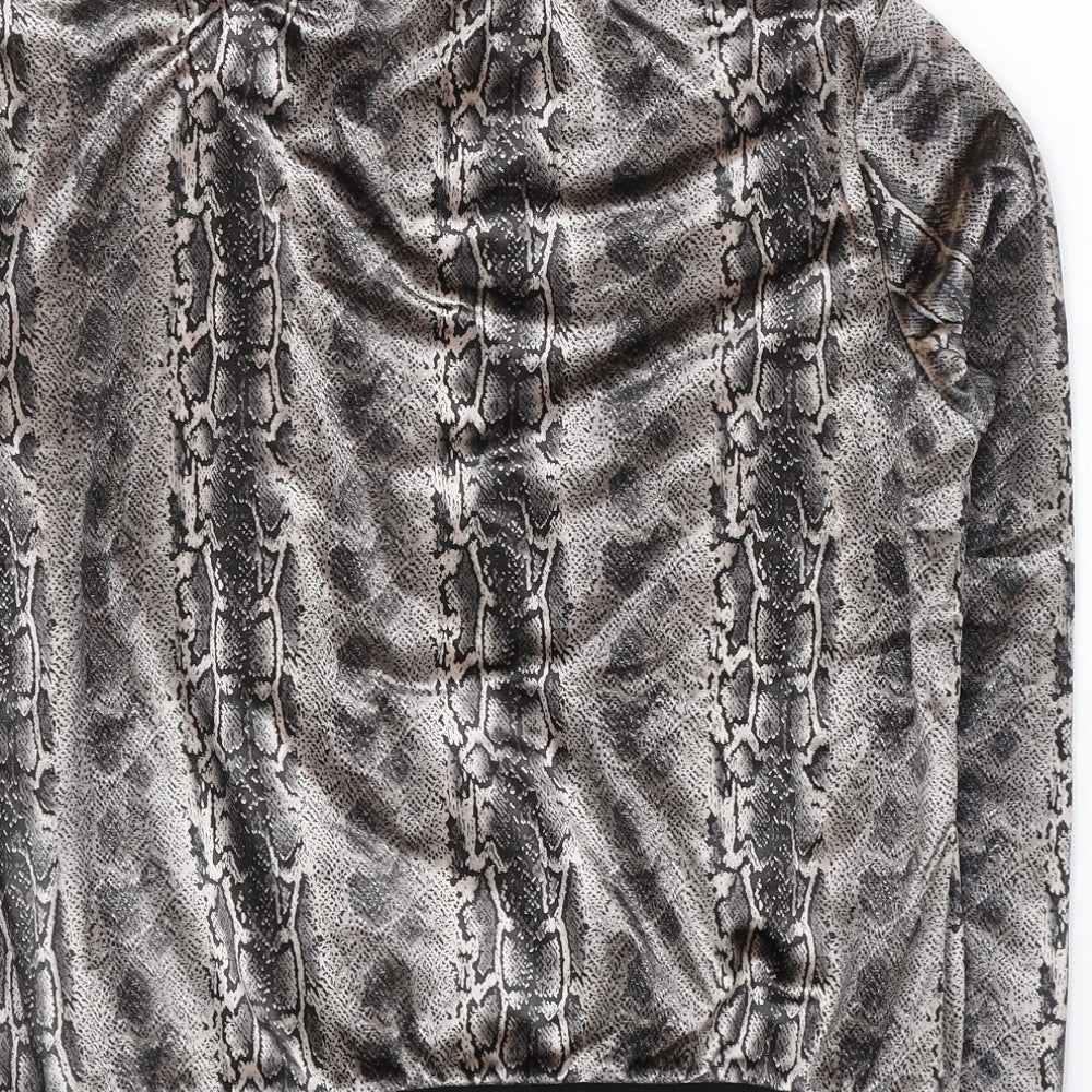 JCL Womens Brown Animal Print Polyester Full Zip Sweatshirt Size M  Zip