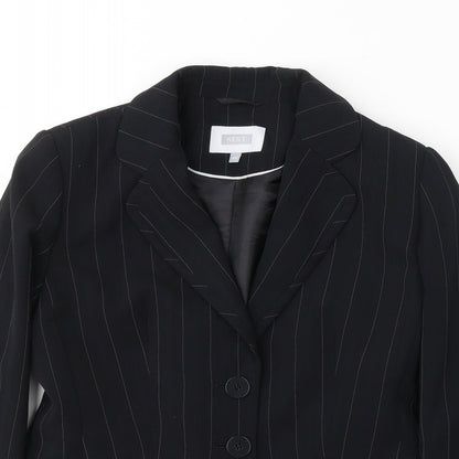 NEXT Womens Black Striped Polyester Jacket Suit Jacket Size 14