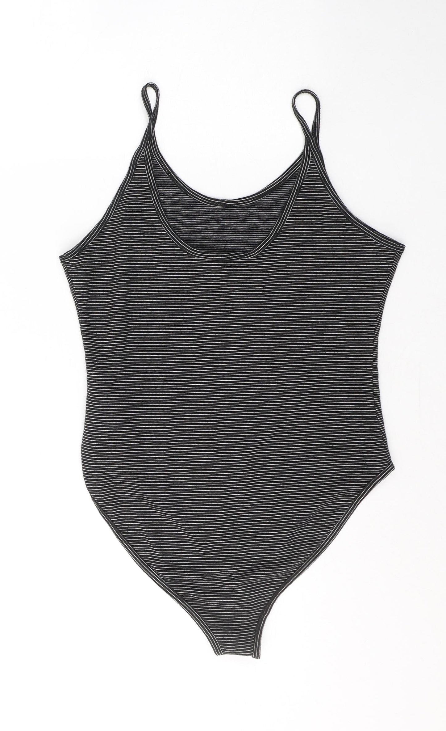 Atmosphere Womens Black Striped Cotton Bodysuit One-Piece Size 12  Button