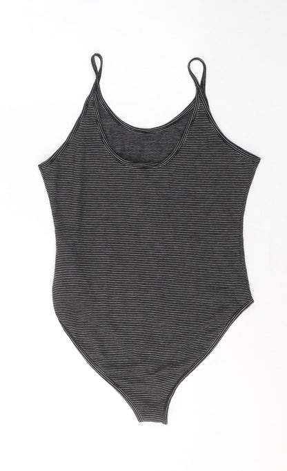 Atmosphere Womens Black Striped Cotton Bodysuit One-Piece Size 12  Button